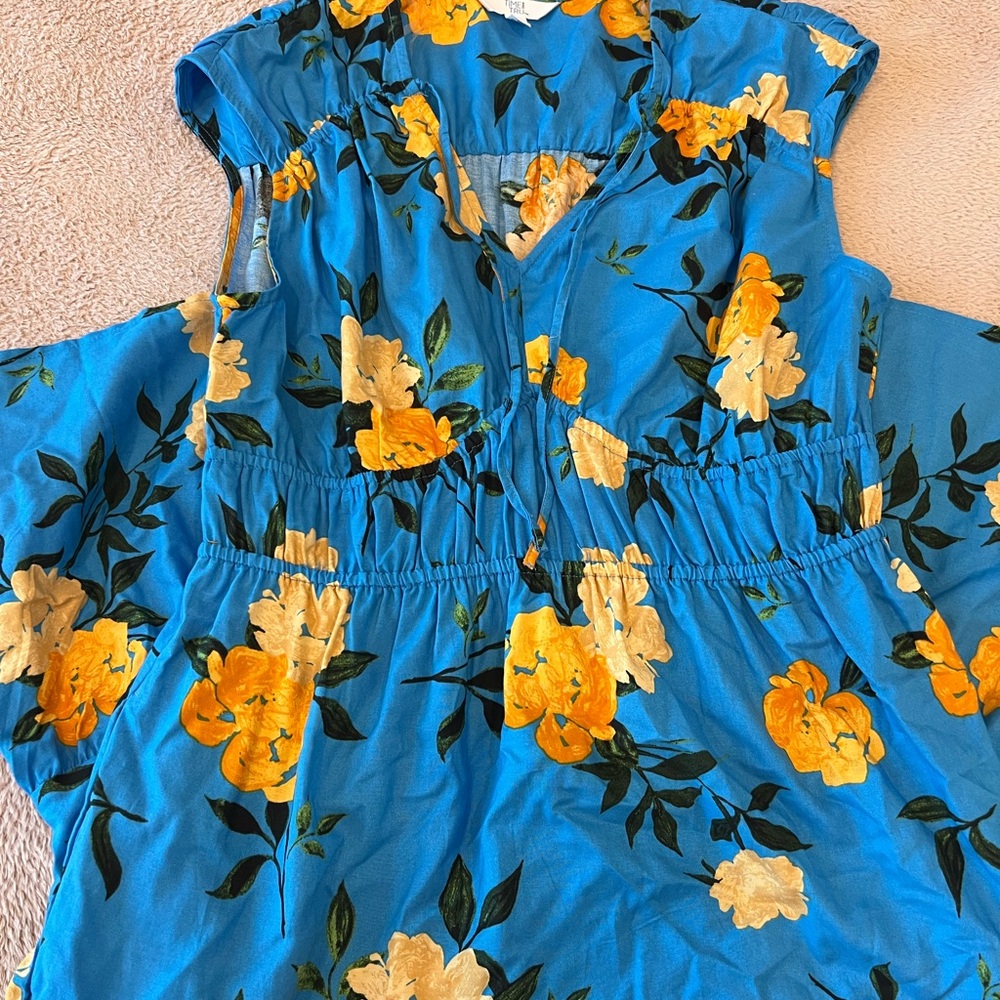 Time and Tru Blue Dress with Yellow Rose Print